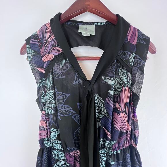Maeve Anthropologie Bretin Black A-Line Floral Neck Tie Midi Dress Small - Picture 3 of 9